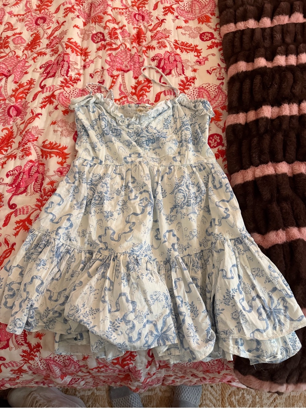 LoveShackFancy White and Light Blue Ruffle Sundress